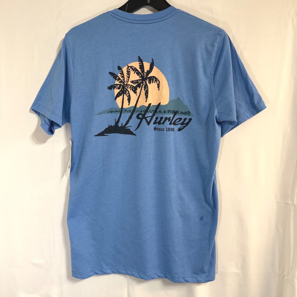 Hurley Paradise Short Sleeve Blue Graphic T-Shirt Men's Small Palm Tree Sunset